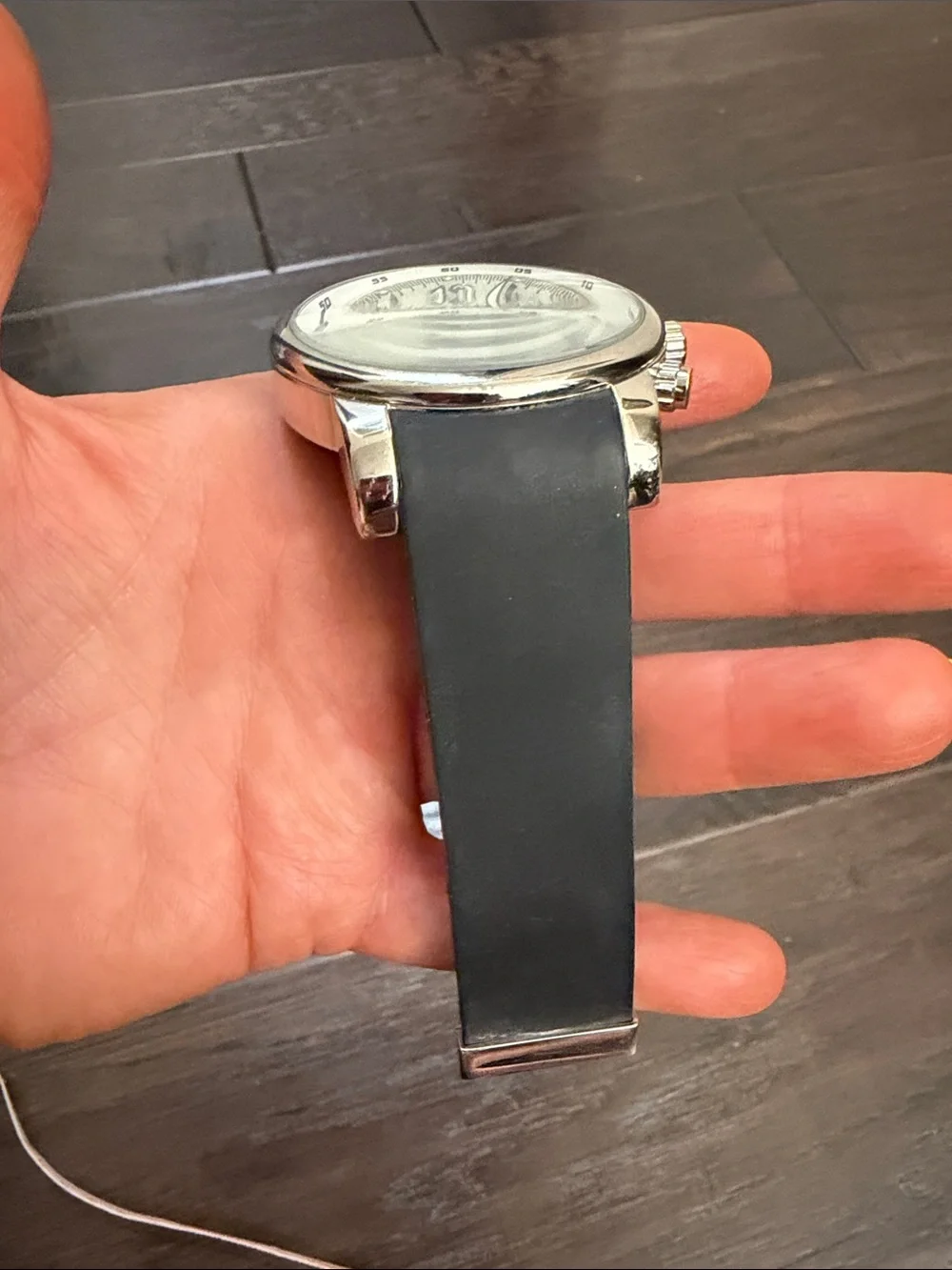 Men's Silver Chronograph Watch with Black Strap - Picture 13 of 15